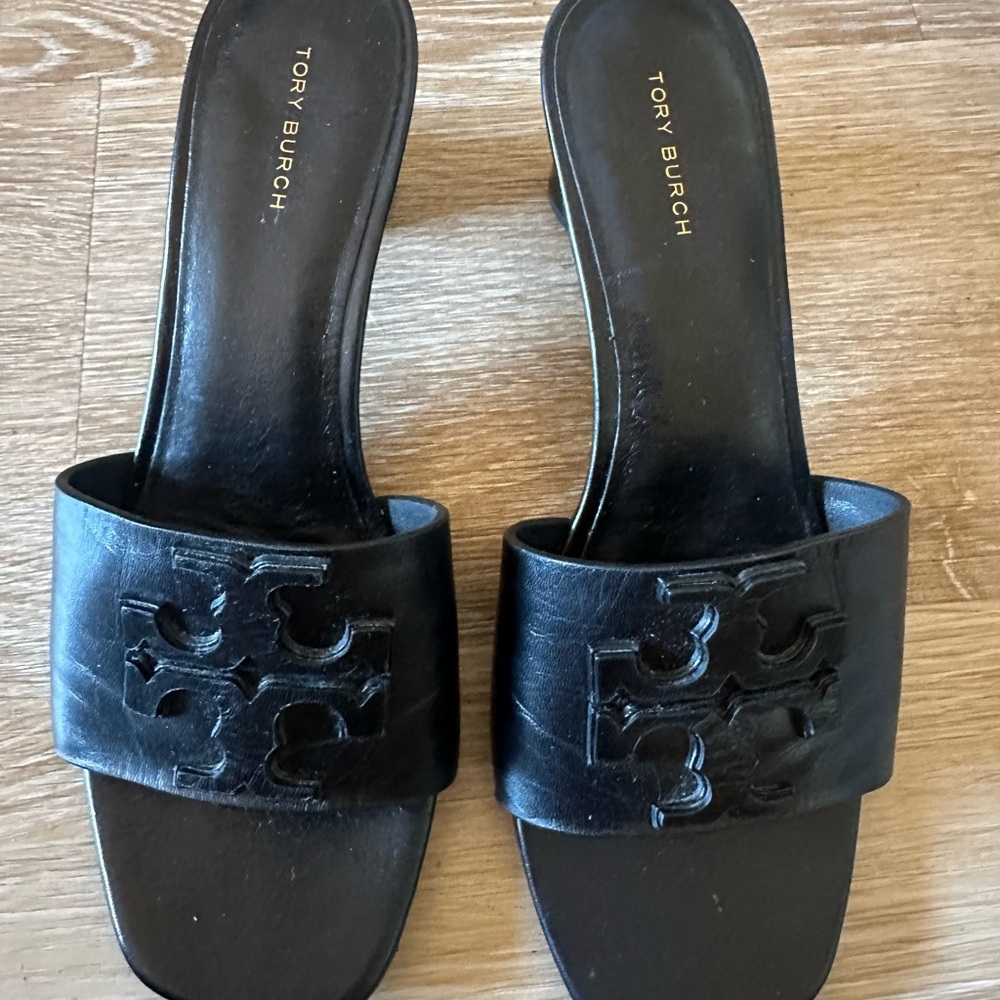 Tory Burch Black Leather Slide Sandals